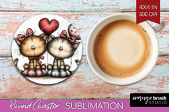 Cats Valentine Round Coaster Whimsical Animal Coaster PNG Product Image 1