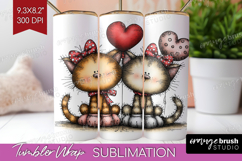 Cats Valentine Tumbler Wrap Whimsical Animal Tumbler PNG Product Image 1