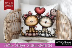 Cats Valentine Pillow Sublimation Whimsical Animal Pillow Product Image 1