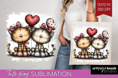 Cats Valentine Tote Bag Whimsical Animal Tote Bag PNG Product Image 1