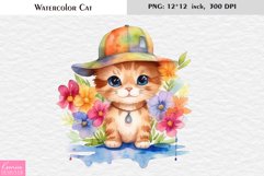 Spring Smiling Cat Printable|Cute Watercolor Cat Sublimation Product Image 1