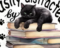 Black Cat On Books Digital Print Art, Png for Sublimation Product Image 2