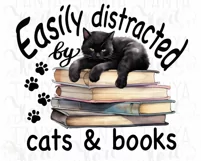 Black Cat On Books Digital Print Art, Png for Sublimation Product Image 3