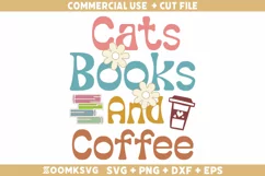 Cats Books and coffee SVG, Book Lover SVG, Book SVG Product Image 1