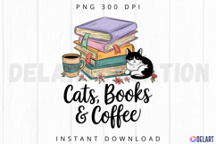 Cats Books &amp; Coffee Sublimation PNG Product Image 1