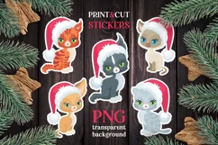 Cats Christmas print and cut stickers PNG Product Image 1