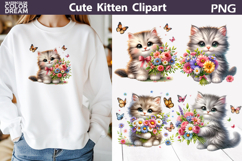 Gray Kitten Pink Rose Clipart | Daisy Flower Shirt Print Product Image 1