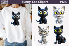 Funny Cats Glasses Clipart | Cute Cartoon Black Cats Product Image 1