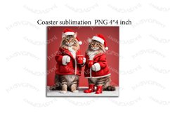 Christmas Maine coon coaster Funny cat santa hat sublimation Product Image 1