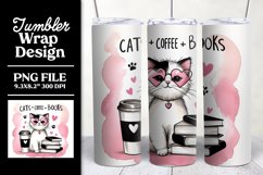 Cats Coffee Books Tumbler Wrap Sublimation Design Product Image 1