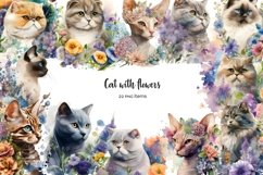 Watercolor cat breeds clipart. Cats with flowers clip art Product Image 1