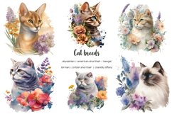 Watercolor cat breeds clipart. Cats with flowers clip art Product Image 2