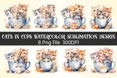 cats in cups watercolor sublimation Bundle Product Image 1