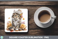 GorgeousCats Knit Hat Square Coaster design.