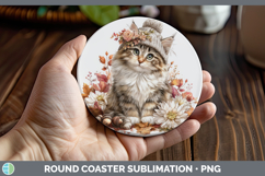 GorgeousCats Knit Hat Round Coaster design.