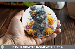 GorgeousCats Knit Hat Round Coaster design.