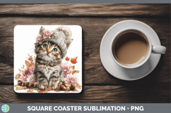GorgeousCats Knit Hat Square Coaster design.