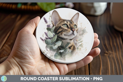 GorgeousCats Lavender and Eucalyptus Round Coaster design.