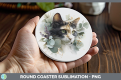 GorgeousCats Lavender and Eucalyptus Round Coaster design.