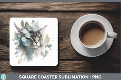GorgeousCats Lavender and Eucalyptus Square Coaster design.