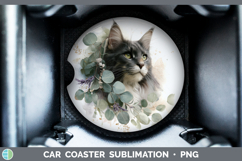 GorgeousCats Lavender and Eucalyptus Car Coaster design.