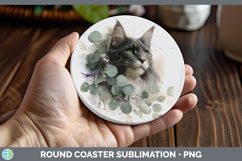 GorgeousCats Lavender and Eucalyptus Round Coaster design.