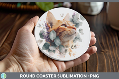 GorgeousCats Lavender and Eucalyptus Round Coaster design.