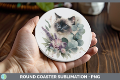 GorgeousCats Lavender and Eucalyptus Round Coaster design.