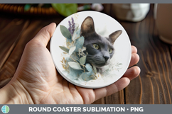 GorgeousCats Lavender and Eucalyptus Round Coaster design.