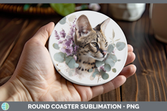 GorgeousCats Lavender and Eucalyptus Round Coaster design.
