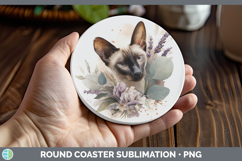 GorgeousCats Lavender and Eucalyptus Round Coaster design.