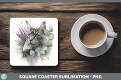 GorgeousCats Lavender and Eucalyptus Square Coaster design.