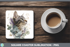 GorgeousCats Lavender and Eucalyptus Square Coaster design.