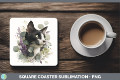 GorgeousCats Lavender and Eucalyptus Square Coaster design.