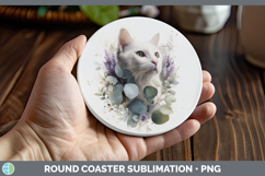 GorgeousCats Lavender and Eucalyptus Round Coaster design.