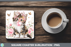 GorgeousCats Pink Bubble Gum Square Coaster design.