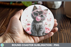 GorgeousCats Pink Bubble Gum Round Coaster design.