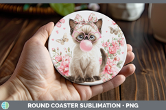 GorgeousCats Pink Bubble Gum Round Coaster design.