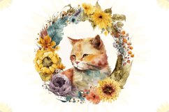 6 Watercolor Cat With Sunflower Wreath Sublimation Bundle Product Image 3