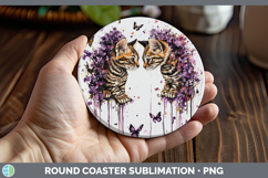 GorgeousCats Purple Drips Round Coaster design.
