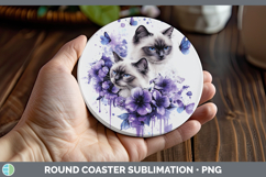 GorgeousCats Purple Drips Round Coaster design.