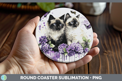 GorgeousCats Purple Drips Round Coaster design.