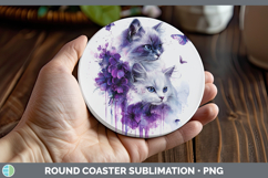 GorgeousCats Purple Drips Round Coaster design.