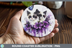 GorgeousCats Purple Drips Round Coaster design.