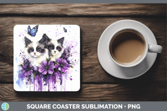 GorgeousCats Purple Drips Square Coaster design.