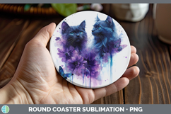 GorgeousCats Purple Drips Round Coaster design.