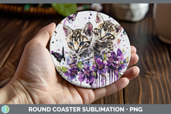 GorgeousCats Purple Drips Round Coaster design.