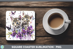 GorgeousCats Purple Drips Square Coaster design.