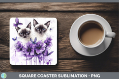 GorgeousCats Purple Drips Square Coaster design.