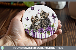 GorgeousCats Purple Drips Round Coaster design.